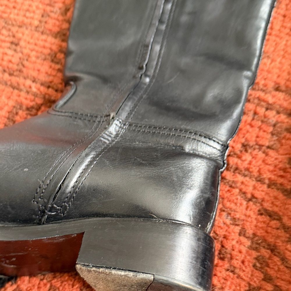 Tory Burch Black Leather Knee-High Riding Boots with Gold Logo - Picture 11 of 11